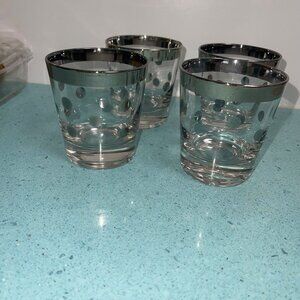 Dorothy Thorpe MCM Silver Rim Polka Dot Lowball Glasses Set of Four